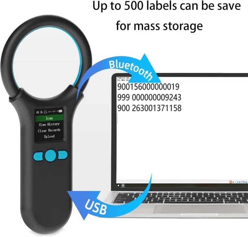 Rabitpos Pet Microchip Scanner, Animal Universal Microchip Tag Reader Scanner with 1.44” TFT Screen, 500 Pieces Data Storage, 800mAh Rechargeable Battery, 3-in-1 Connections - Image 5